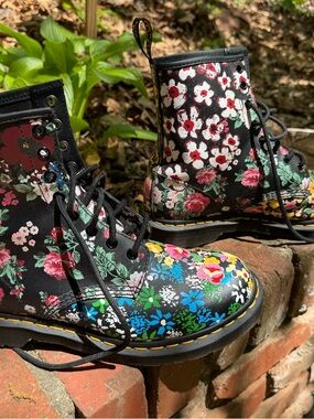 Dr. Martens Floral Print Lace-Up Combat Boots